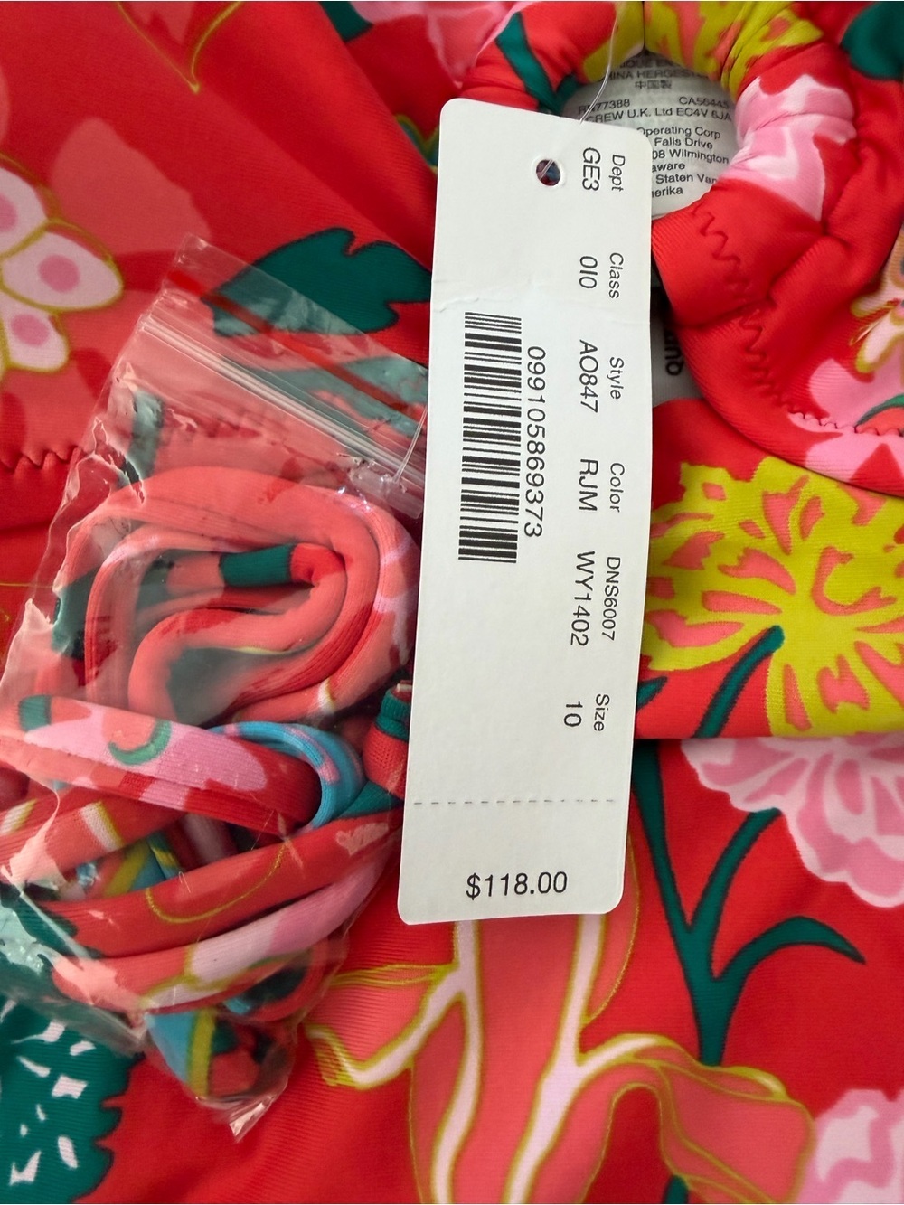 NWT J.Crew Gavotte Floral Ring Red Bandeau One Piece Swimsuit Size 10 - Picture 5 of 7